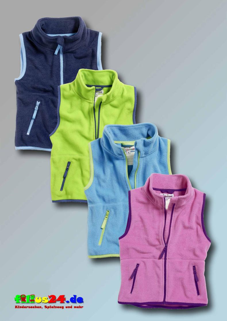 Playshoes Kinder Fleece Weste farbig abgesetzt in vier Farben Gr 74 bis 164