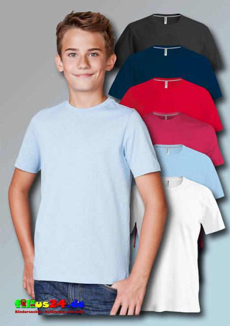 KARIBAN Kinder Kurzarm T-Shirt Rundhals uni in 6 Farben und 5 Größen 4-14 Jahre