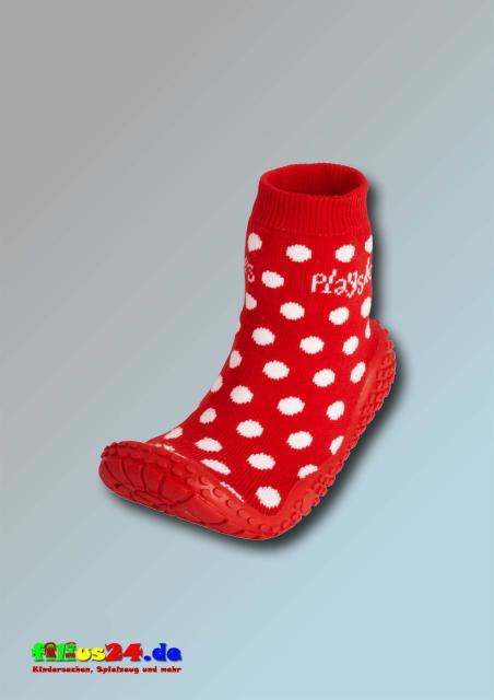 Playshoes Aquasocke Hausschuh rot mit weißen Punkten Gr 18 bis 31